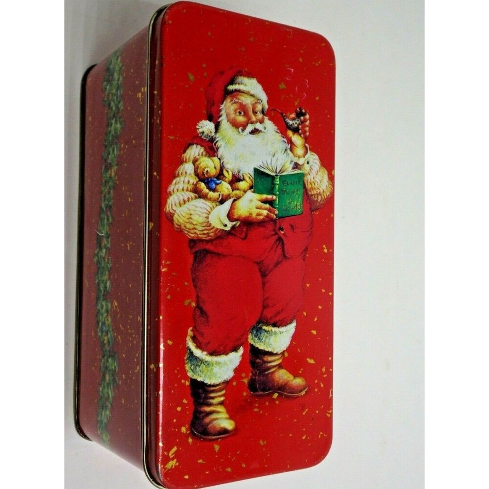 Department 56 Christmas Tin Santa Ho Ho Ho Red Rectangle - Picture 1 of 7